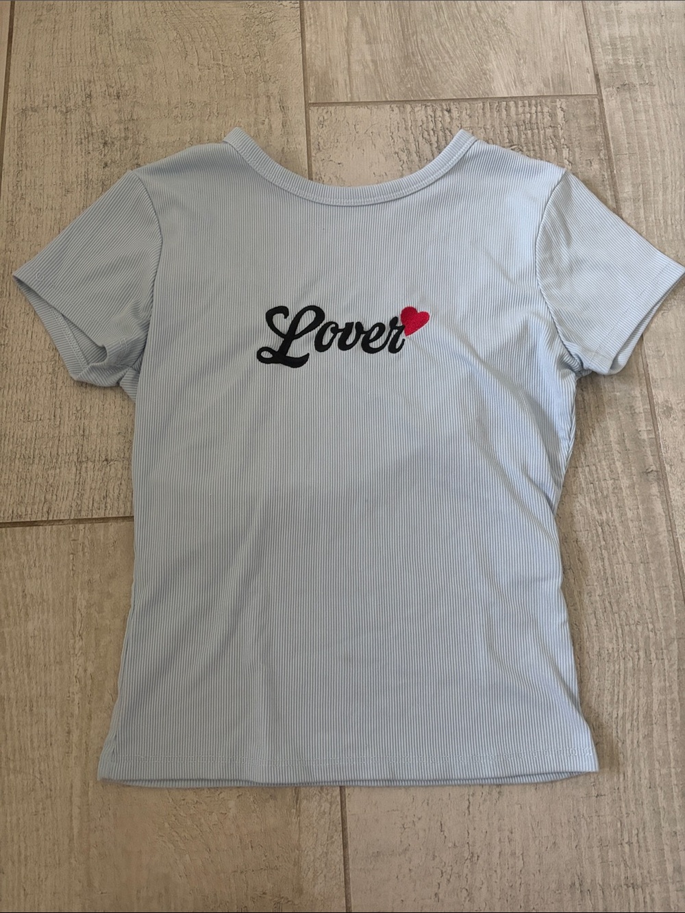 Lover Script Tee - Light Blue Short Sleeve